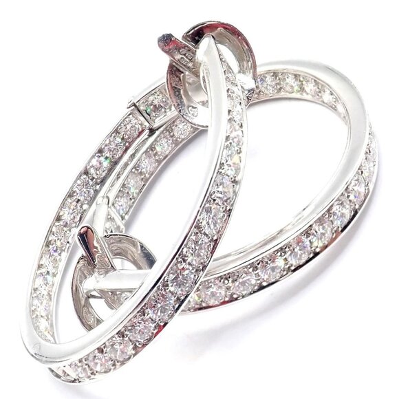 Authentic! Van Cleef & Arpels 18k White Gold Diamond Large Hoop Earrings - Picture 4 of 16